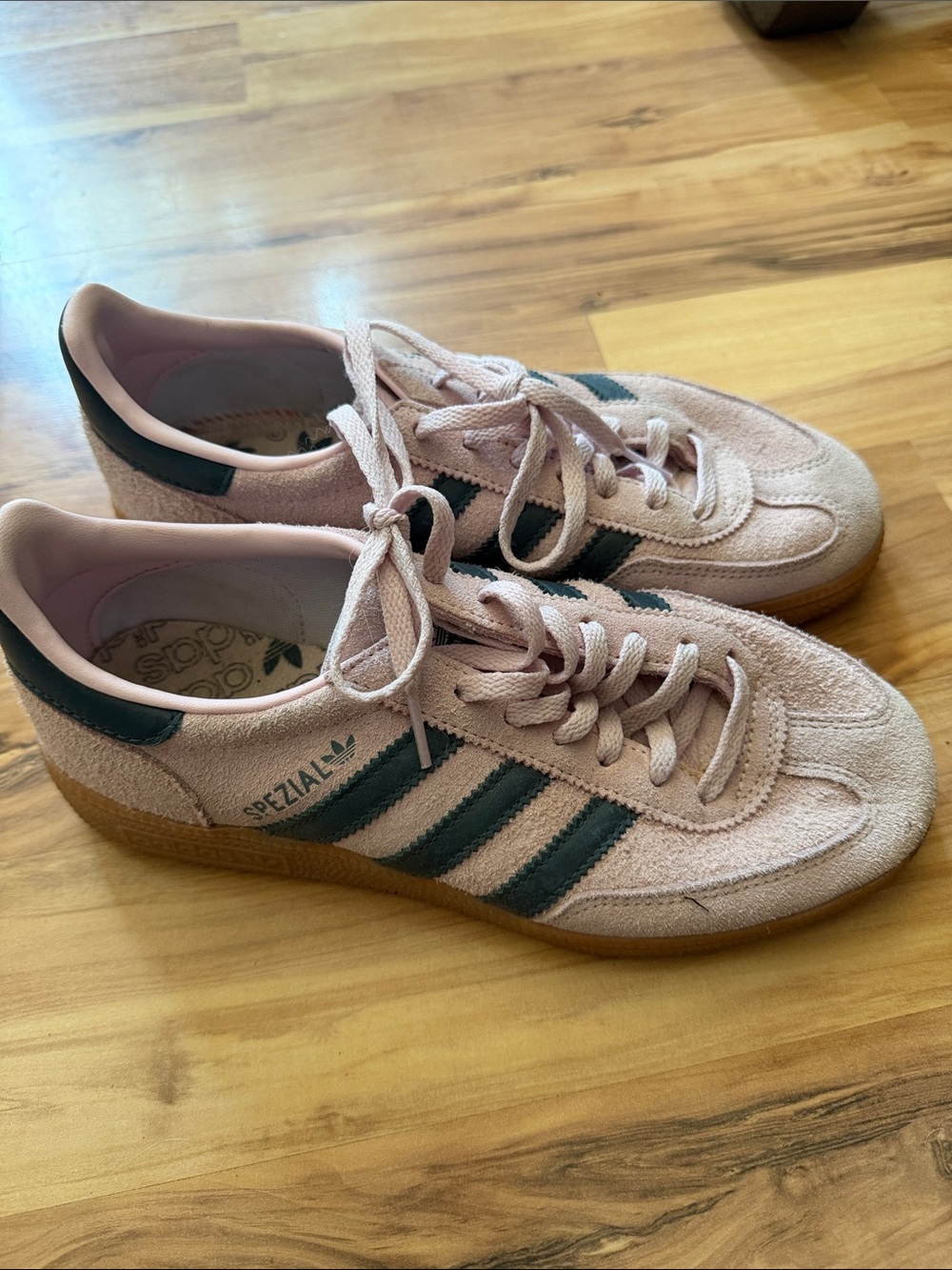 adidas Spezial Suede Sneakers in Blush Pink and Dark Green
